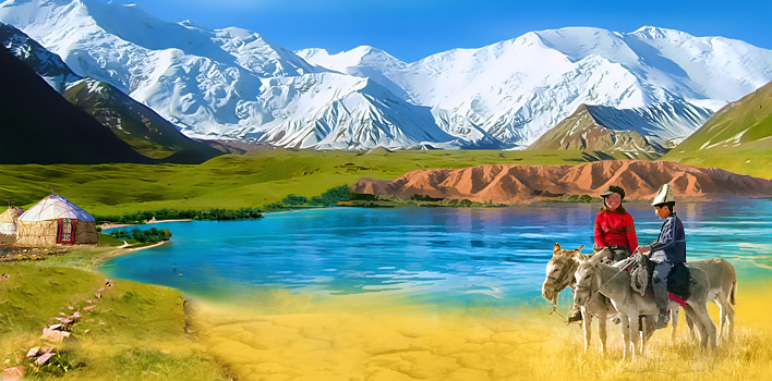 Rappresentazione di un lago kirghiso